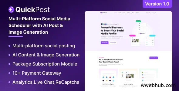 QuickPost v1.0 - Multi-platform Social Media Scheduler with AI Post & Image Generation